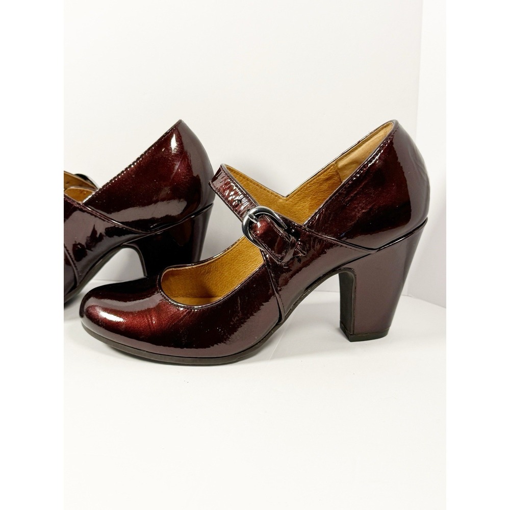 Sofft Miranda Mary Jane Pump Block Heel Patent Leather Y2K Burgandy Retro Sz 7 - Picture 3 of 16
